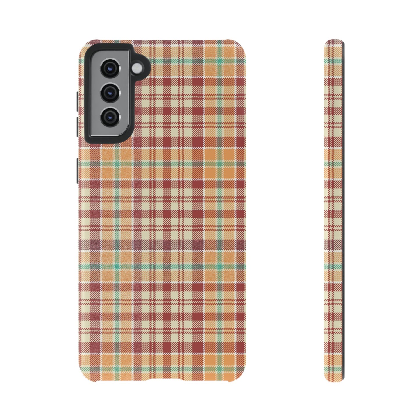 Retro Chic Plaid Samsung Galaxy Case in Red, Orange, Green & Cream – Timeless Vintage Design