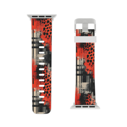 Cheetah Plaid Red & Black Pattern Apple Watch Band