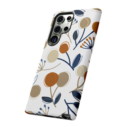 Modern Botanical Berries Tough Samsung Galaxy  Case – Earthy Tones & Navy Accents, Shock-Resistant