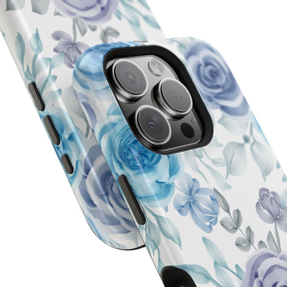 Elegant Blue & Violet Roses MagSafe Case – Artistic Floral Protection with Magnetic Charging Compatibility