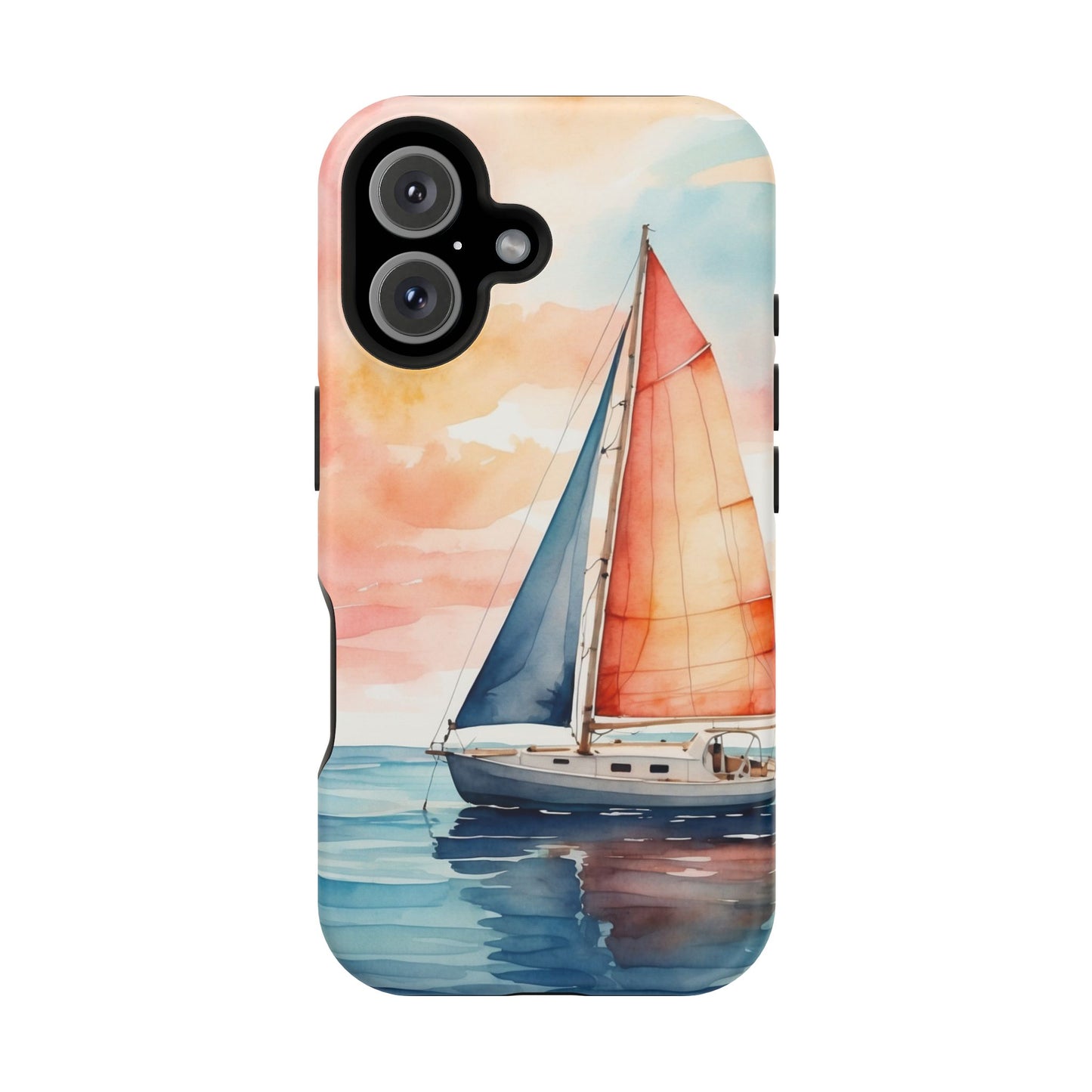 Sunset Sail MagSafe iPhone Case – Watercolor Sailboat and Sky Design