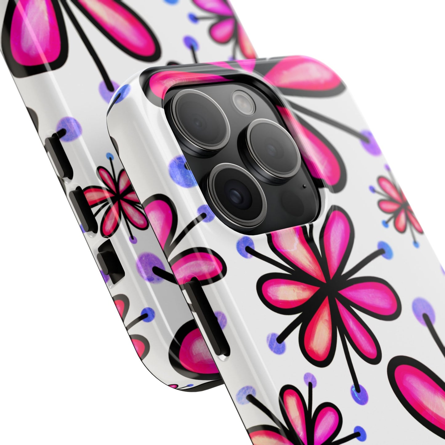 Pink Retro Bloom iPhone Case – Ultra-Slim Design, Glossy Finish