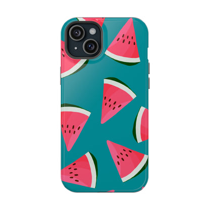 Watermelon Bliss MagSafe iPhone Case – Vibrant Summer Fruit Design on Teal Background