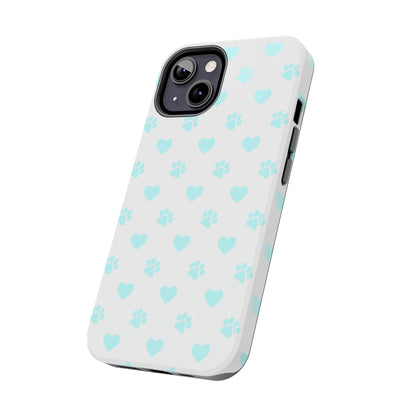 iPhone Case - Aqua Paw Print & Heart Design