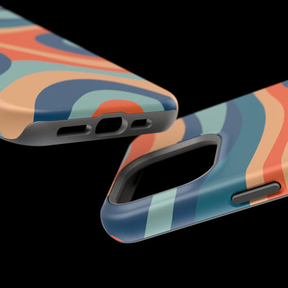 Retro Vibe Wavy Stripes MagSafe iPhone Case – 70s-Inspired in Teal, Orange, and Rust