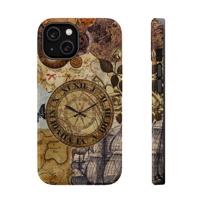 Steampunk Vintage Adventure MagSafe iPhone Case – Dual-Layer Protection with Antique Map and Clock Design