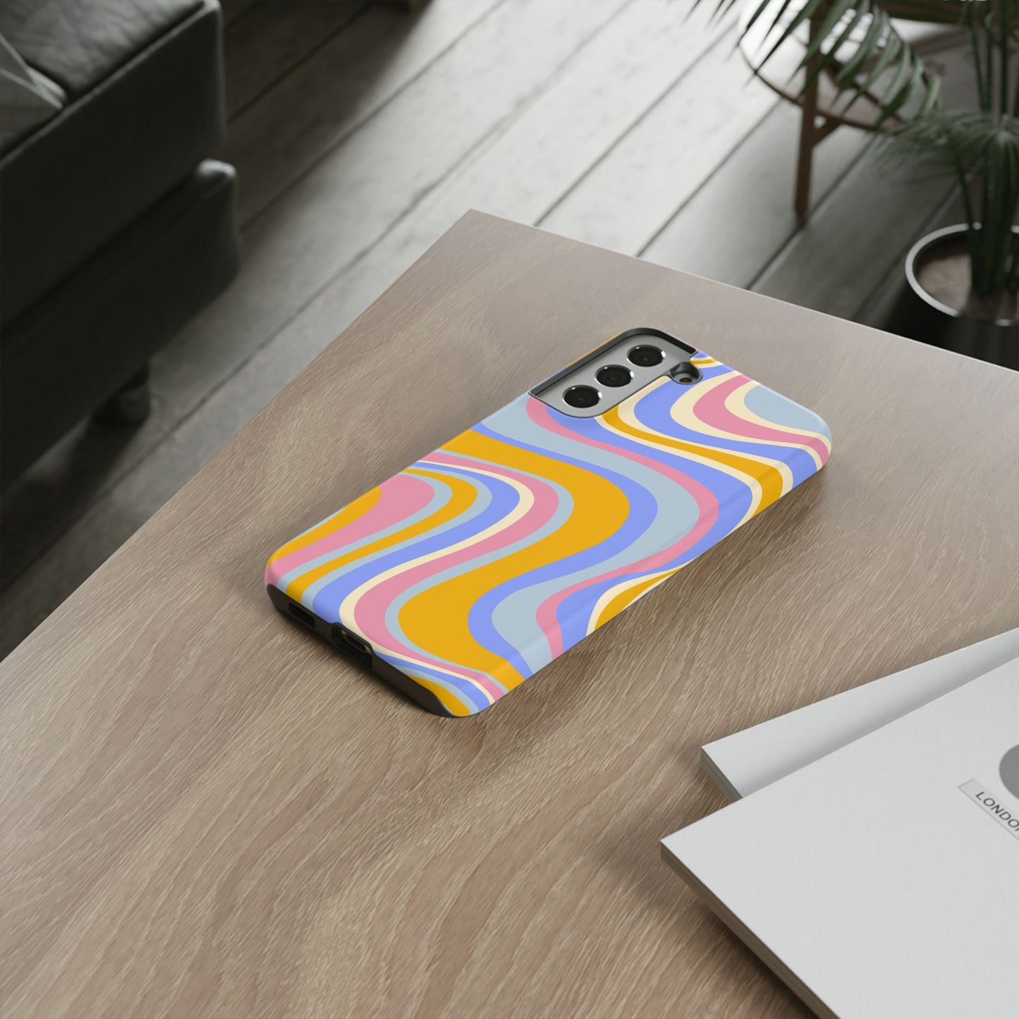 Groovy Pastel Waves Samsung Galaxy Case – 70s-Inspired Design with Dual-Layer Protection