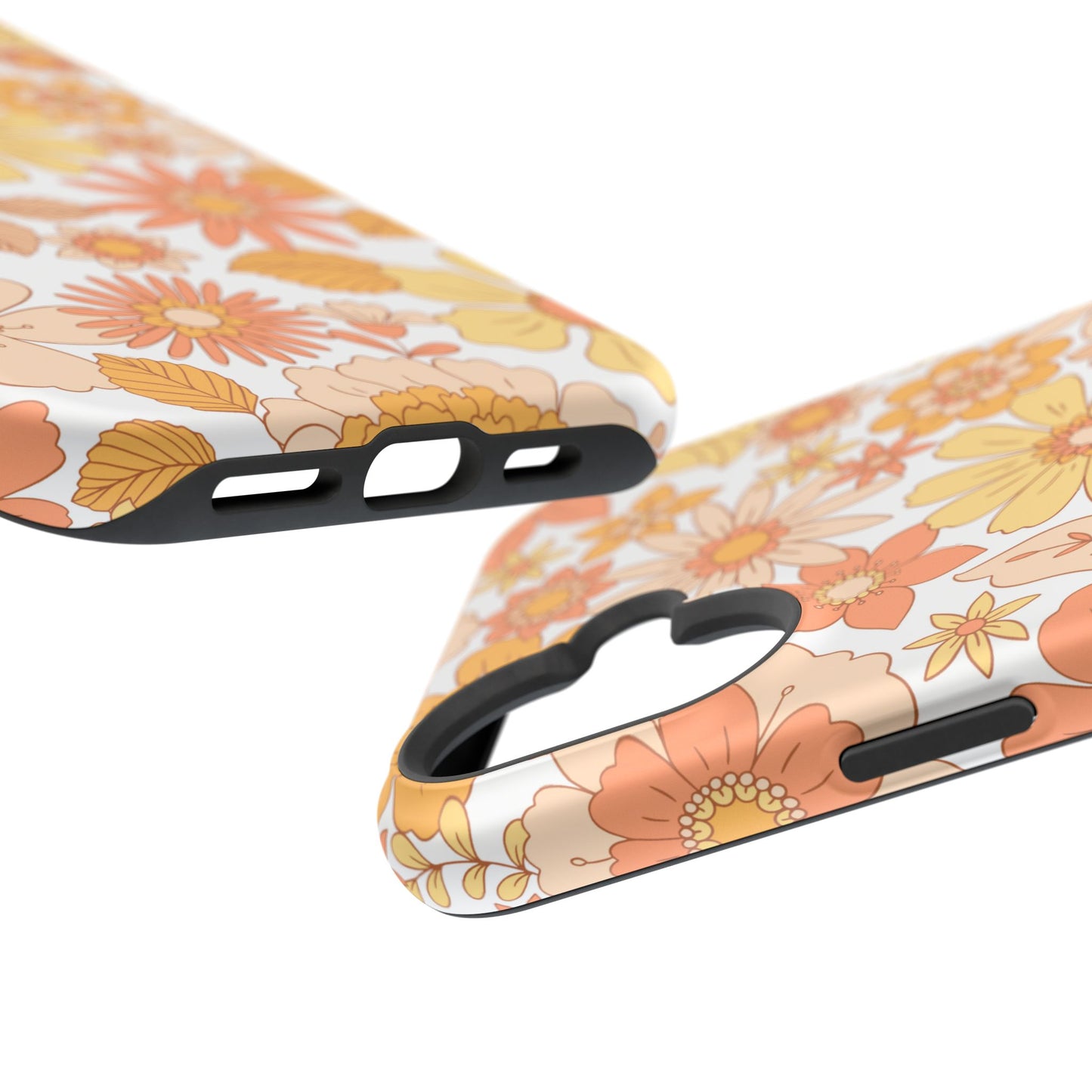 Vintage Floral Bloom MagSafe iPhone Case – Warm Orange & Yellow Retro Flower Design with Matte Finish