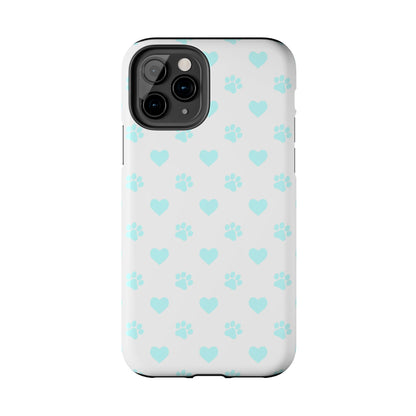 iPhone Case - Aqua Paw Print & Heart Design