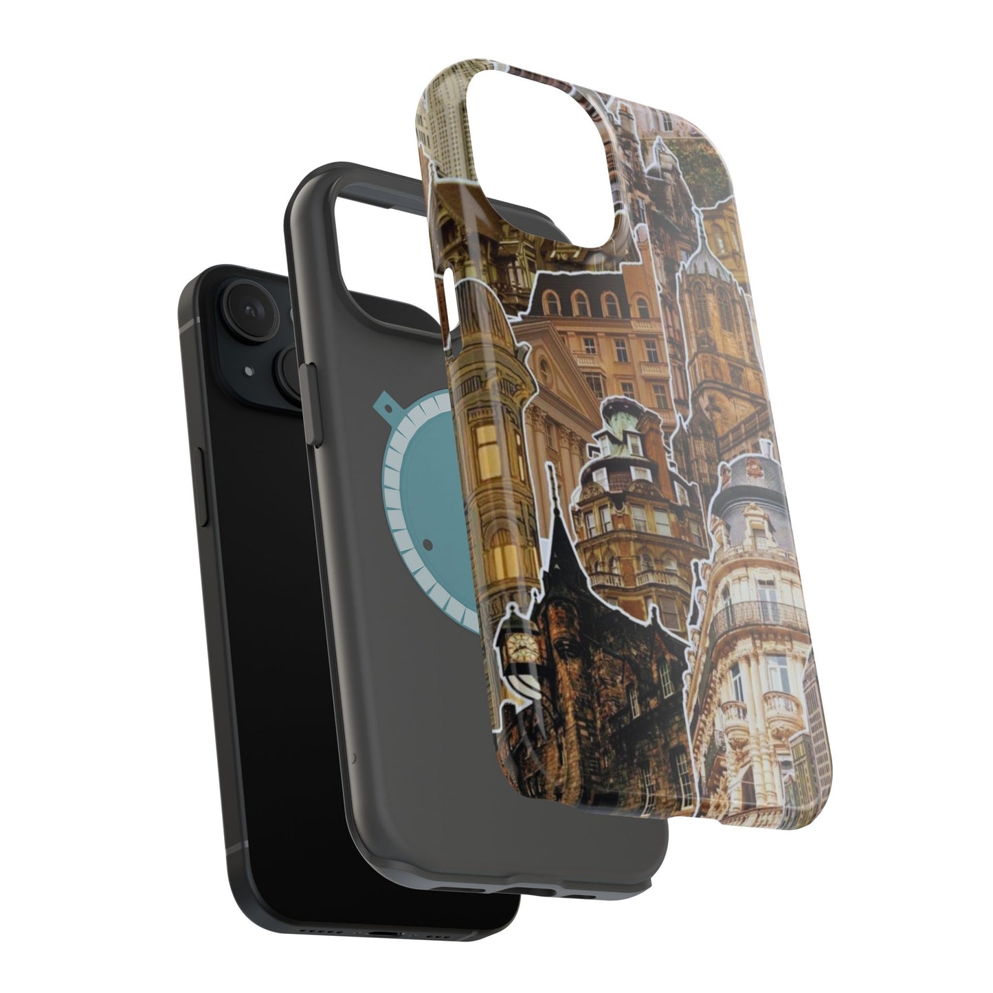 Vintage Architectural Collage MagSafe iPhone Case – Tough Dual-Layer Protection with Matte Finish