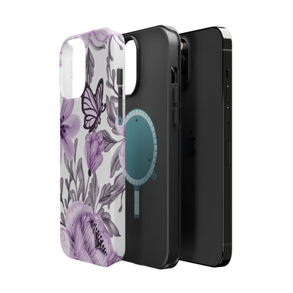 Lavender Bloom Butterfly MagSafe iPhone Case – Delicate Floral Design with Watercolor Details