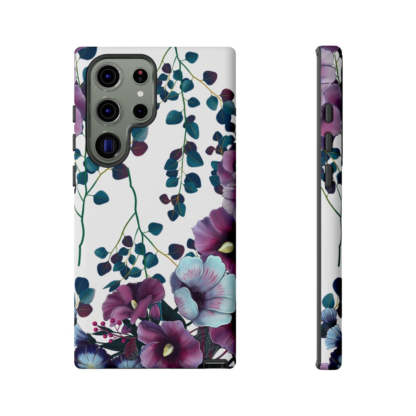 Moody Purple & Teal Floral Samsung Galaxy Series Case – Elegant Botanical Design