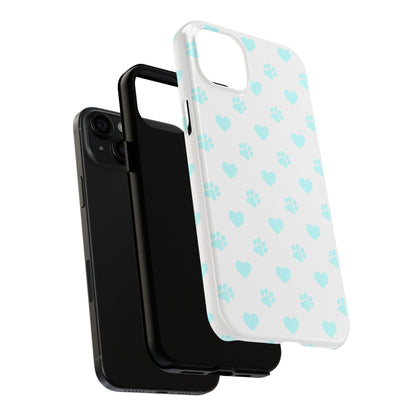 iPhone Case - Aqua Paw Print & Heart Design