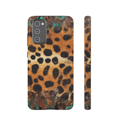 Rustic Leopard Print Tough Samsung Galaxy Case – Distressed Turquoise and Animal Pattern with Dual-Layer Protection