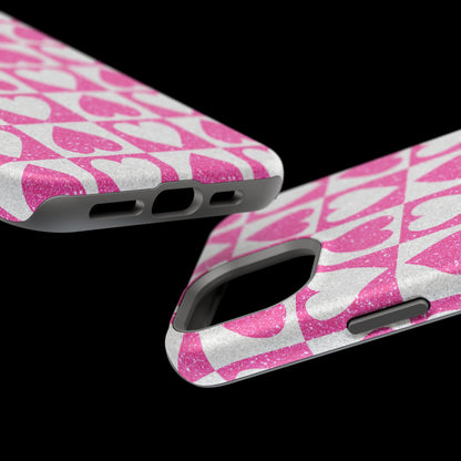 Pink Glitter Heart Checkered Pattern MagSafe Case