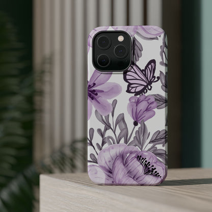 Lavender Bloom Butterfly MagSafe iPhone Case – Delicate Floral Design with Watercolor Details