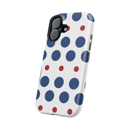 Bold Navy & Red Polka Dot Pattern – MagSafe iPhone Case