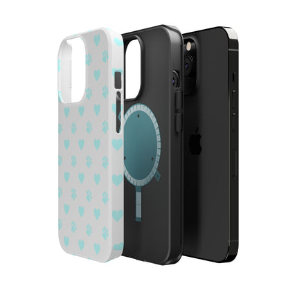 MagSafe Case - Aqua Paw Print & Heart Design