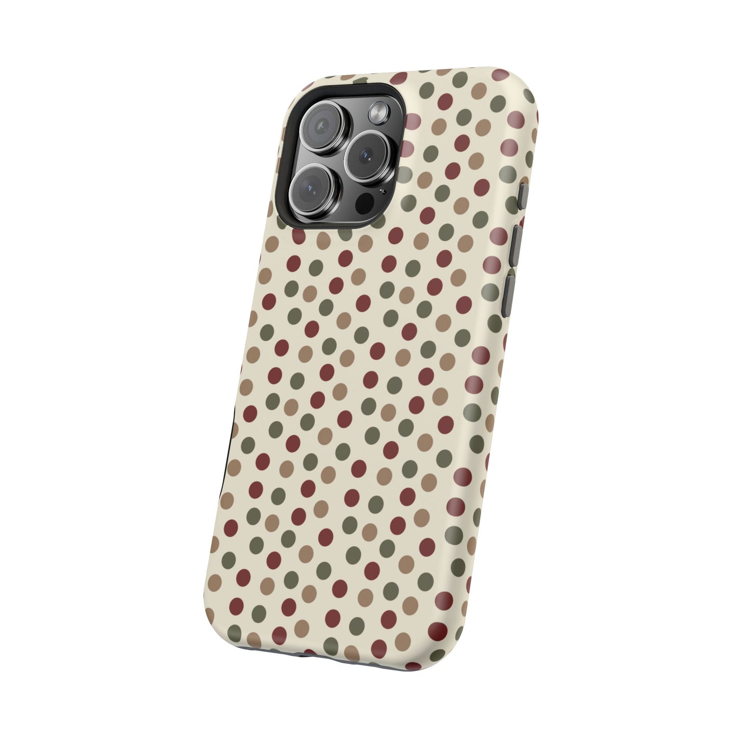 Festive Red & Green Polka Dots on Cream – MagSafe iPhone Case