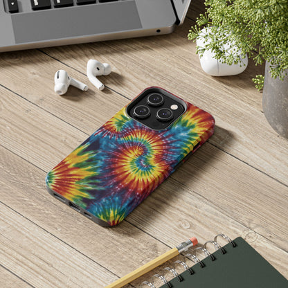 Retro Tie-Dye Swirl iPhone Case – Rainbow Spiral Design