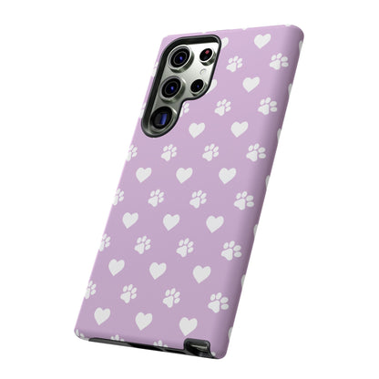 Purple Hearts & Paw Prints - Cute Pet Lover Phone Case