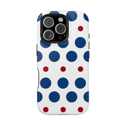 Bold Navy & Red Polka Dot Pattern – MagSafe iPhone Case