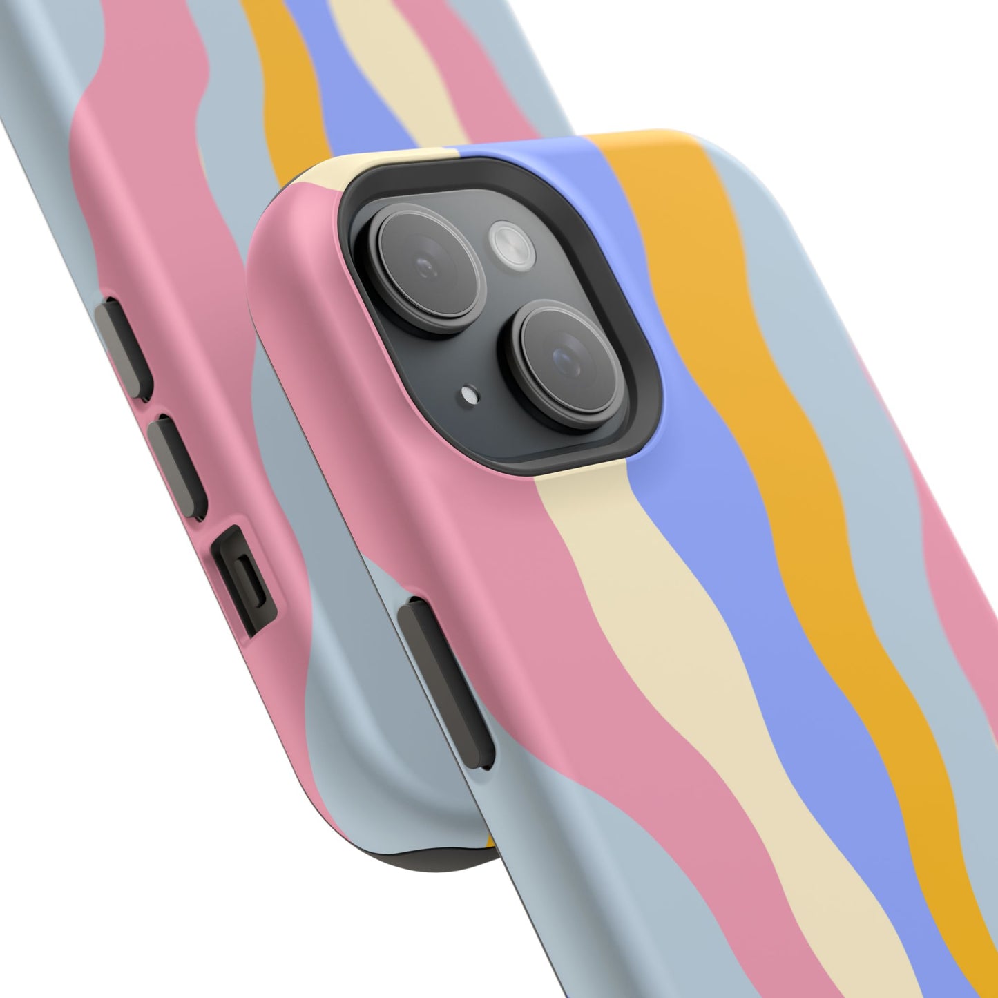 Pastel Radiance MagSafe iPhone Case – 70s-Inspired Dual-Layer Design with Wavy Sunburst Pattern