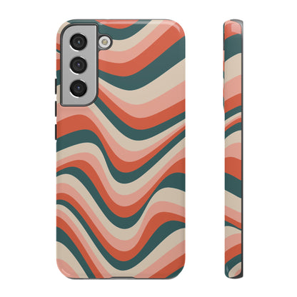 Groovy Waves Samsung Galaxy Case – Retro 70s-Inspired Stripes in Coral, Cream, and Teal