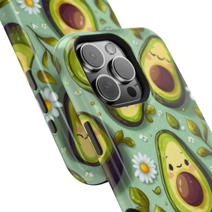 Cute Avocado MagSafe iPhone Case – Adorable Kawaii Avocados with Daisies, Shock-Resistant