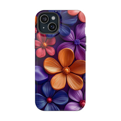 Bold Floral 3D MagSafe iPhone Case – Vivid Purple and Orange Flower Design, Shock-Resistant