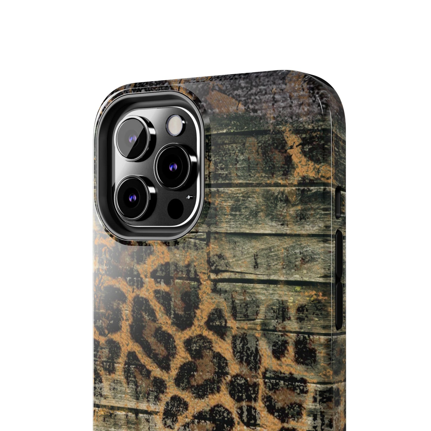 Rustic Wood and Leopard Print Tough iPhone Case – Distressed Western Design with Dual-Layer Protection