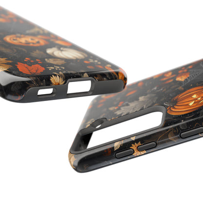 Elegant Halloween Samsung Galaxy  Case – Pumpkin Jack-o'-Lanterns, Cobwebs & Autumn Foliage Design