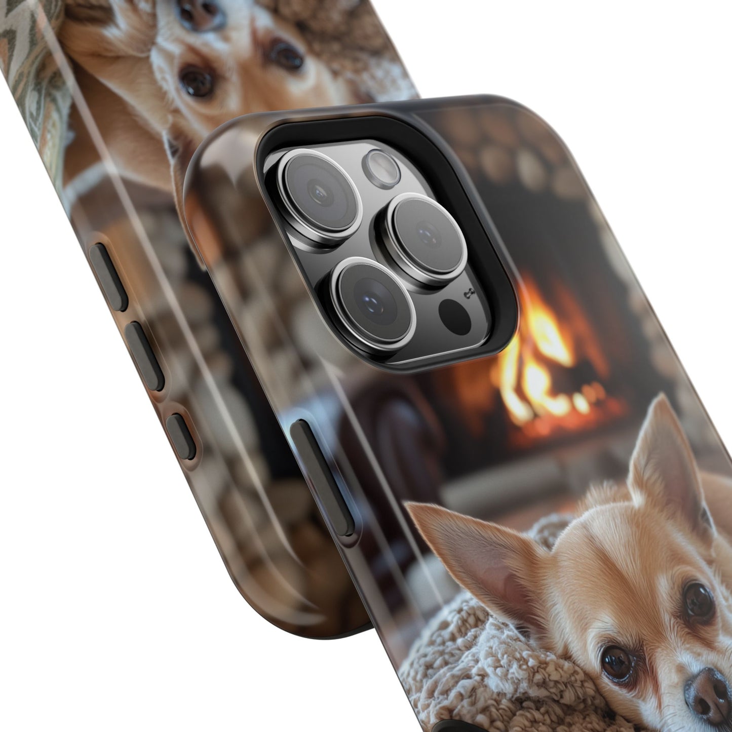 Relaxing Chihuahua by Fireplace MagSafe iPhone Case – Functional and Cozy Design