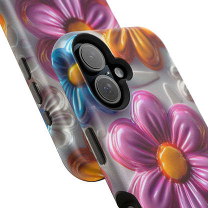 Glossy 3D Floral MagSafe iPhone Case – Colorful Flower Pattern, Durable Protection