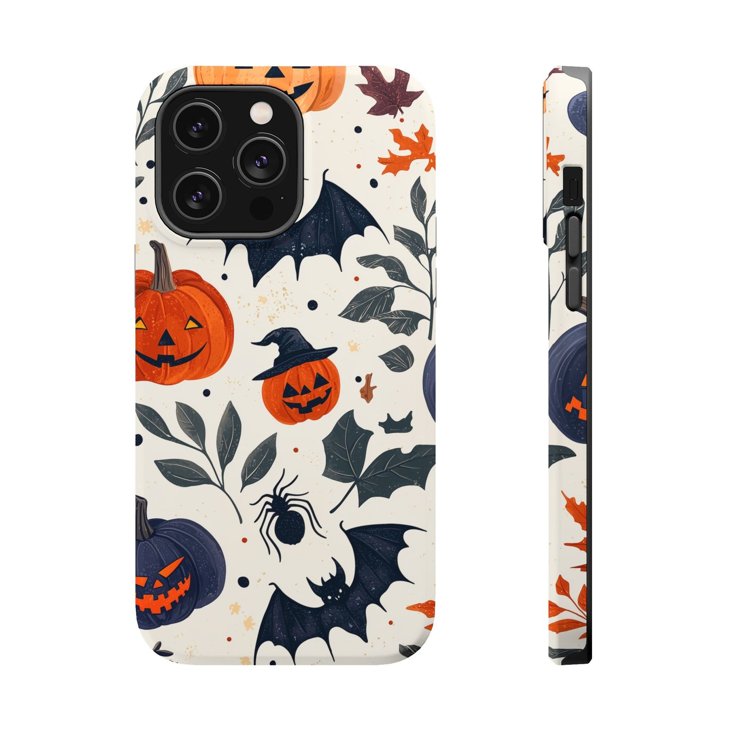 Spooky Halloween MagSafe iPhone Case – Pumpkins, Bats, and Spider Design