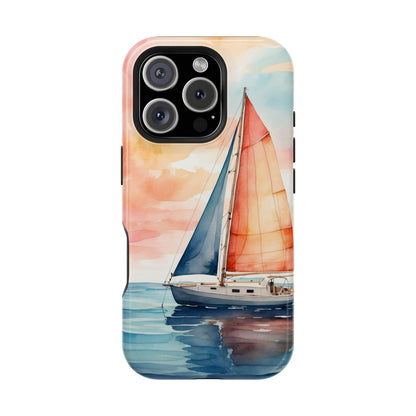 Sunset Sail MagSafe iPhone Case – Watercolor Sailboat and Sky Design