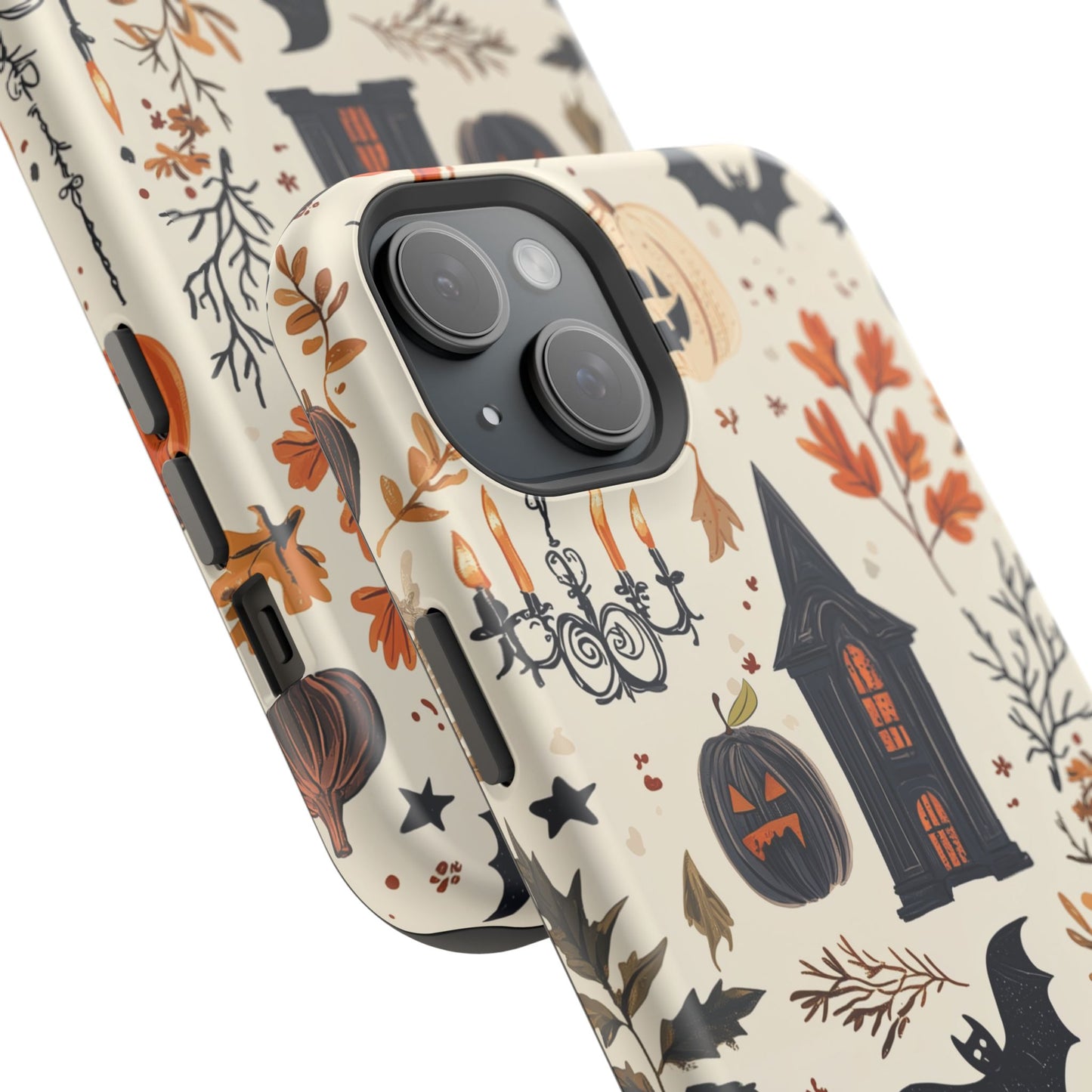 Haunted Halloween MagSafe iPhone Case – Haunted House, Bats, and Pumpkins Design