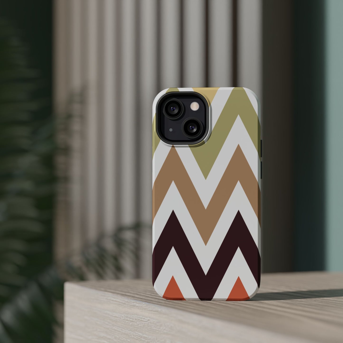 Earthy Chevron MagSafe iPhone Case – Boho-Inspired Design with Dual-Layer Protection