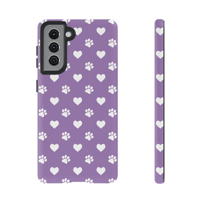 Lavender Paw Prints & Hearts Design - Adorable Pet Lover Samsung Galaxy Case