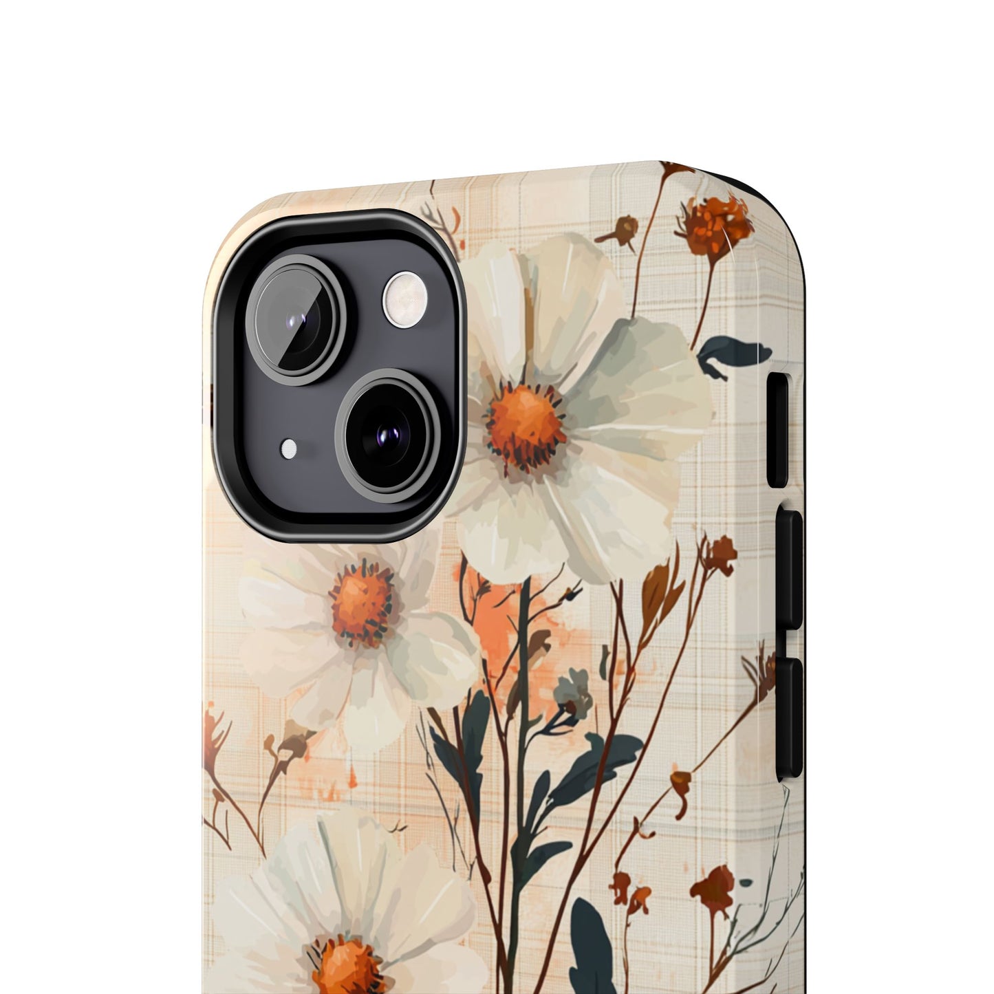 Pastel Orange Floral iPhone Case - Elegant Plaid Protective Cover