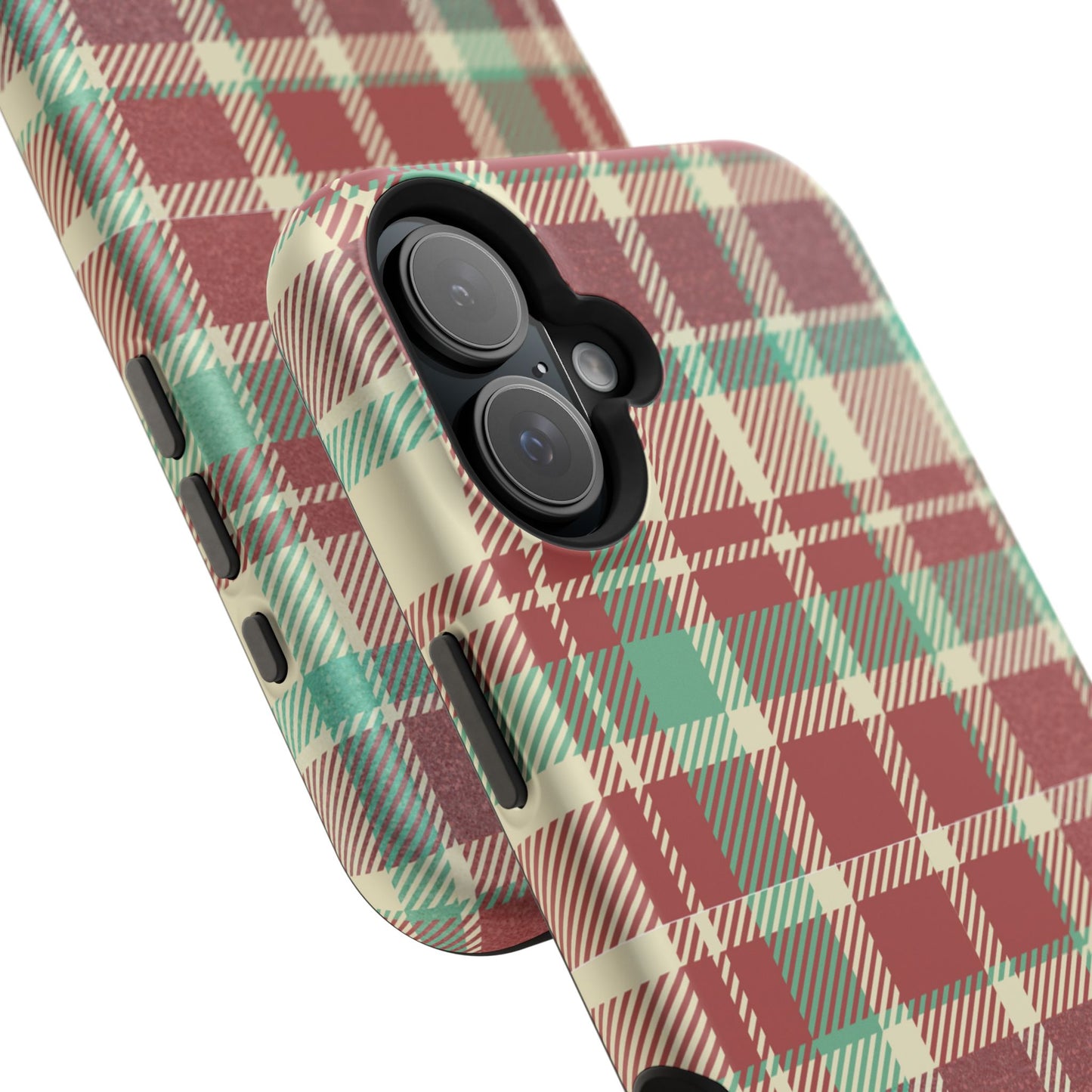 Retro Red & Cream Plaid – MagSafe iPhone Case with Classic Elegance