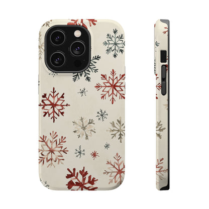 Vintage Red and Gray Snowflake Pattern – MagSafe iPhone Series Case