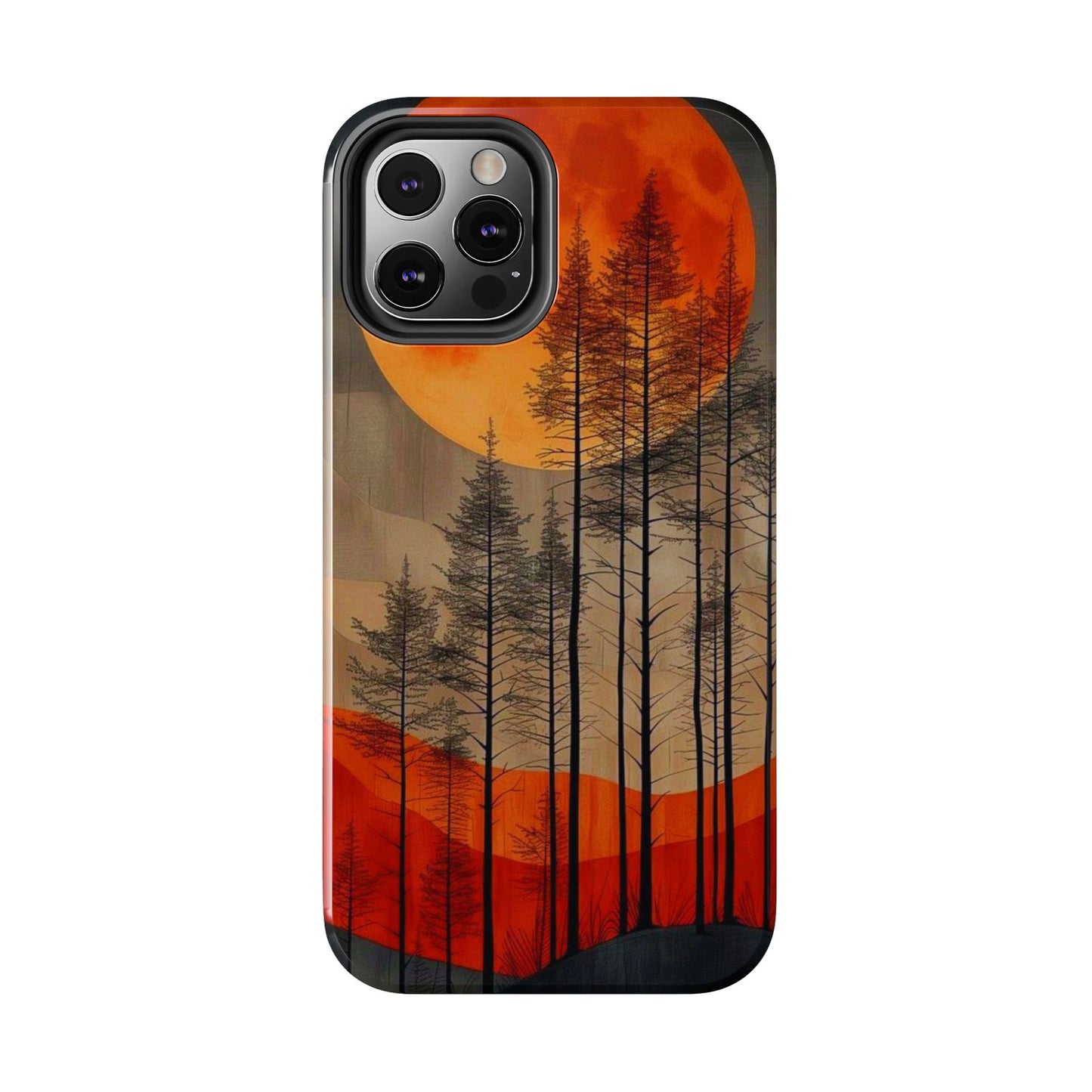 Moody Forest Moonrise iPhone Case – Dark Landscape Design, Dual-Layer Protection