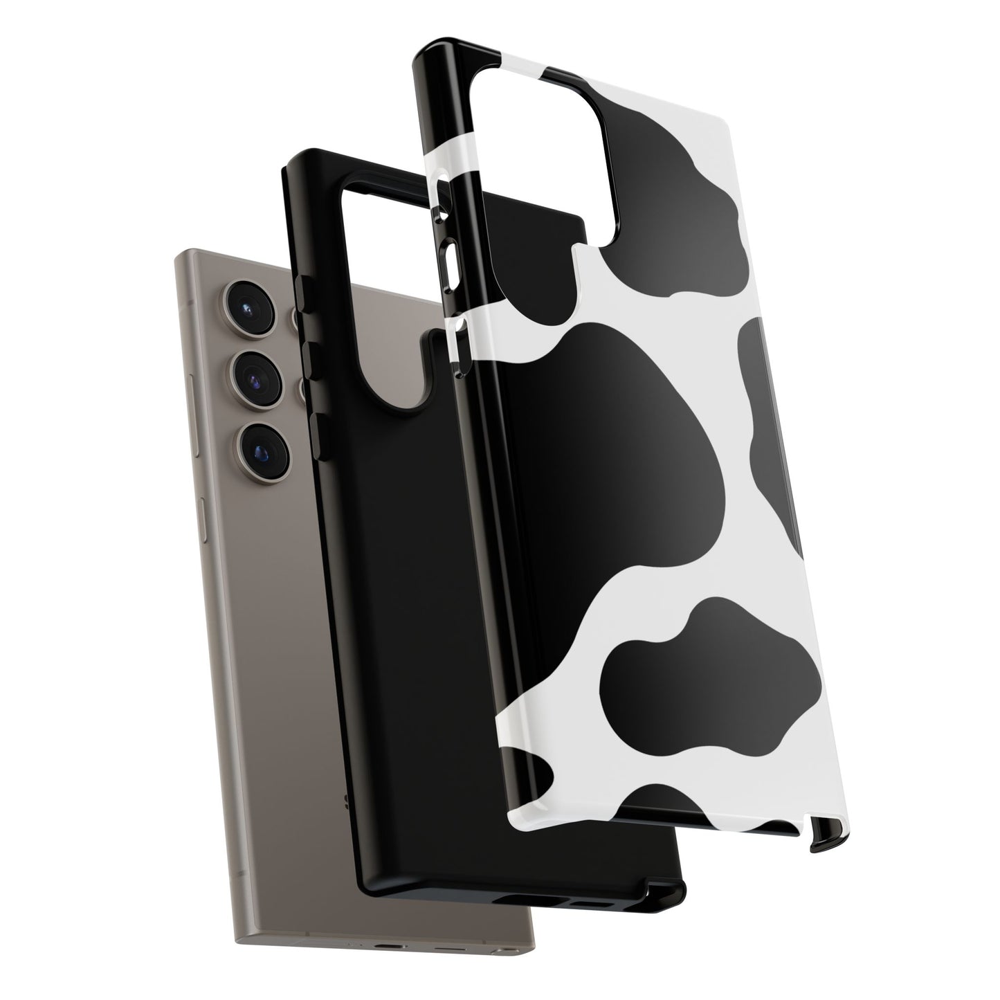 Chic Cow Print Tough Samsung Galaxy Case – Trendy Monochrome Animal Pattern with Dual-Layer Protection