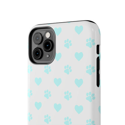 iPhone Case - Aqua Paw Print & Heart Design