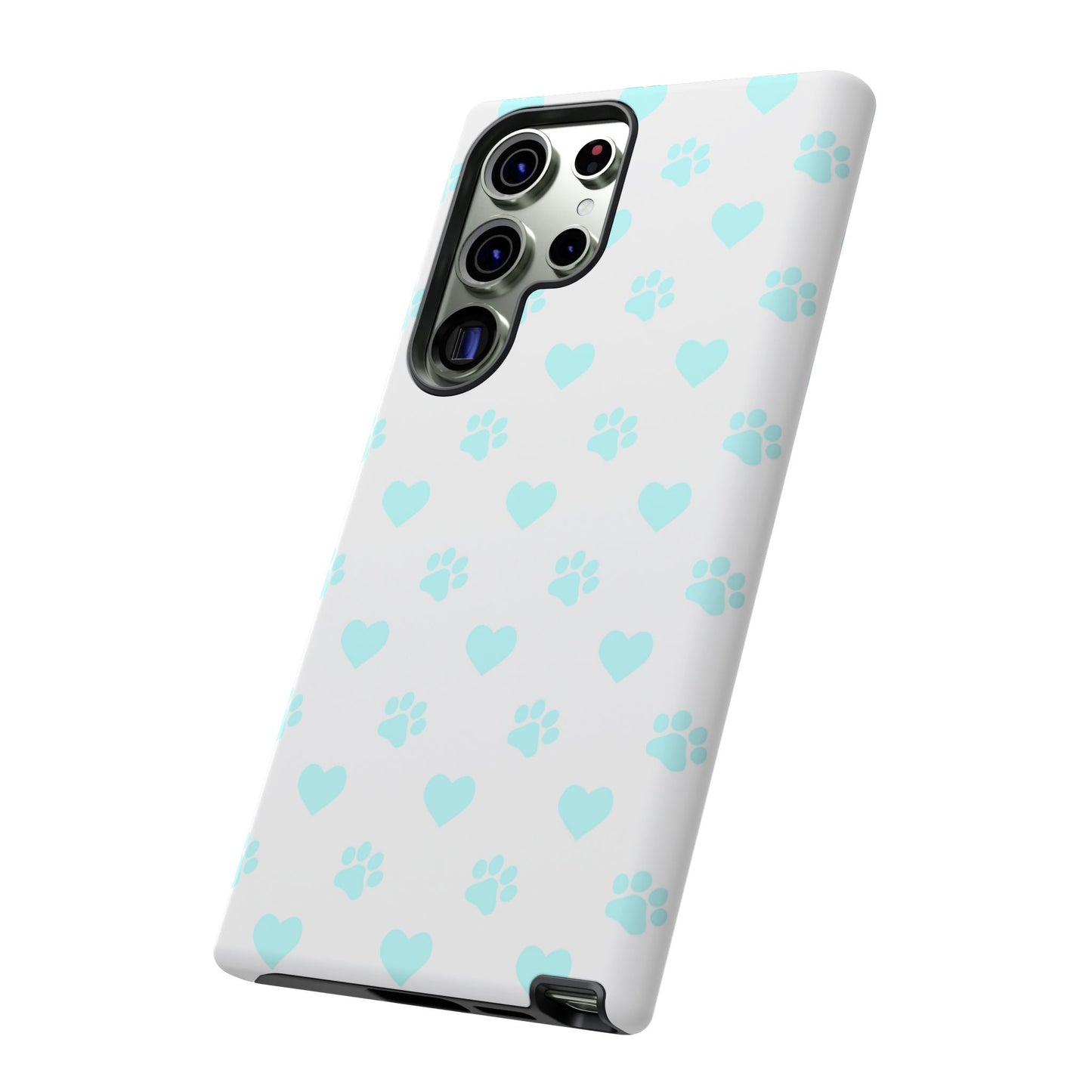 Samsung Galaxy Case - Aqua Paw Print & Heart Design