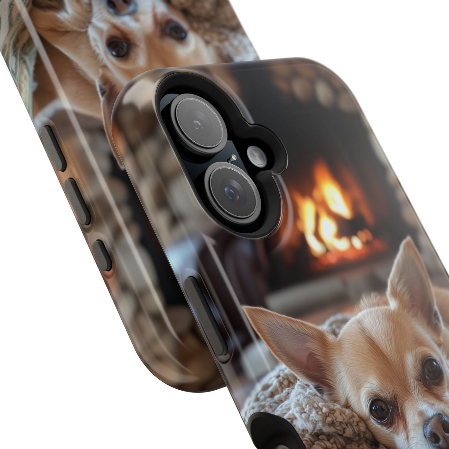 Relaxing Chihuahua by Fireplace MagSafe iPhone Case – Functional and Cozy Design