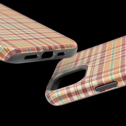 Retro Chic Plaid MagSafe iPhone Case in Red, Orange, Green & Cream – Vintage Design Meets Modern Tech