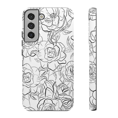Monochrome Rose Garden Tough Samsung Galaxy Case – Elegant Floral Line Art with Dual-Layer Protection