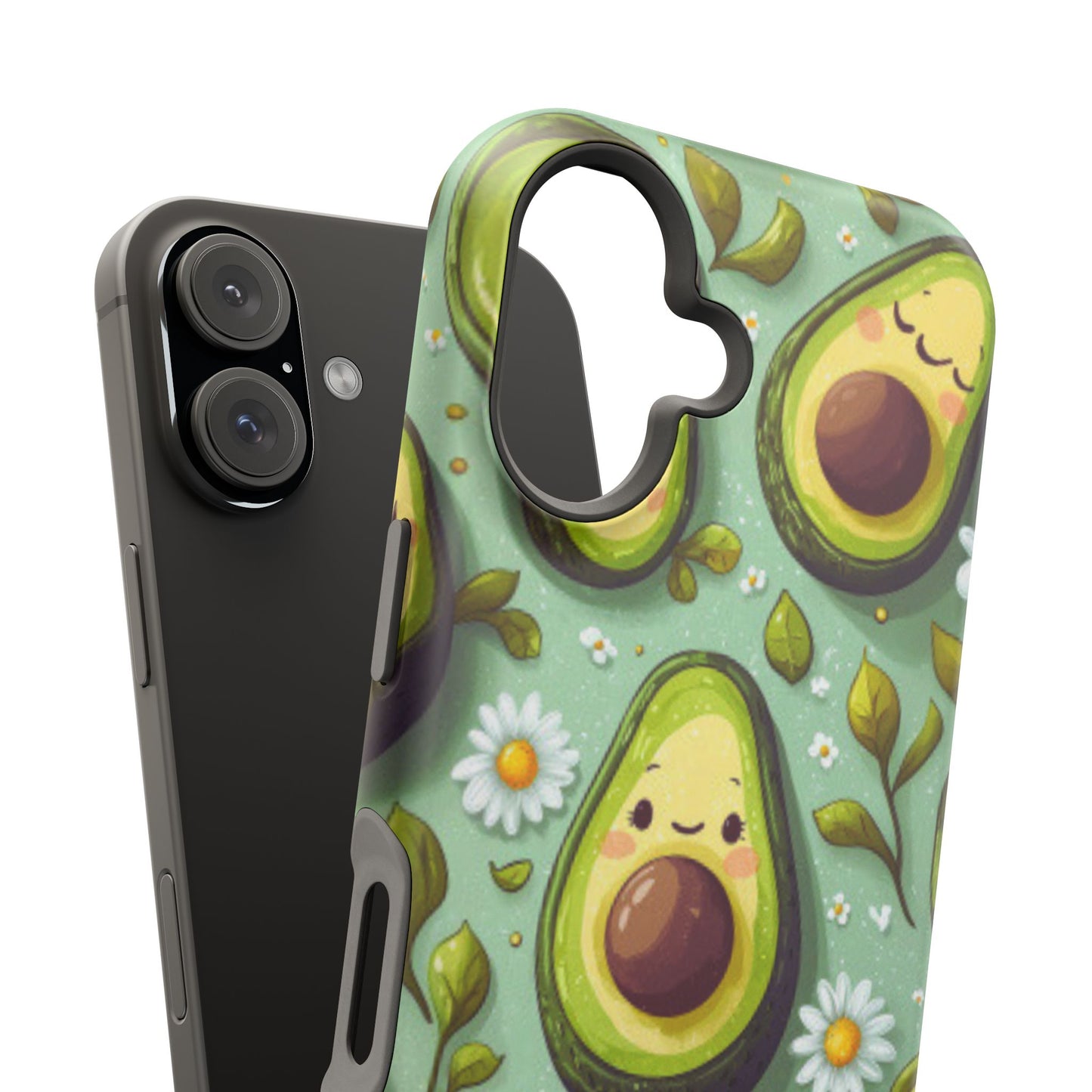 Cute Avocado MagSafe iPhone Case – Adorable Kawaii Avocados with Daisies, Shock-Resistant